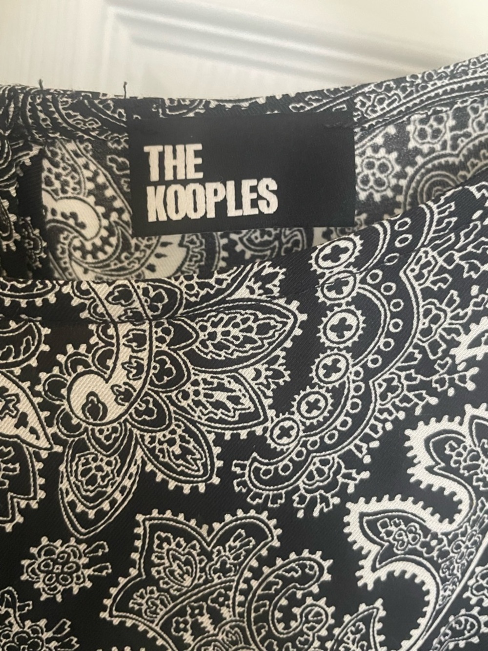 The Kooples Paisley Mini Dress Black White Tie Waist Long Sleeve NWT FR M / US S - Picture 7 of 12